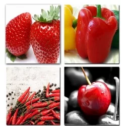 Cuadros para la cocina. 4 cuadros tonos de frutas y verduras color rojo para darle vida a tu cocina.