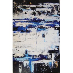Cuadro abstracto Pintura Abstracta grande vertical tonos azules vertical alargado pintado a mano decoración hogar