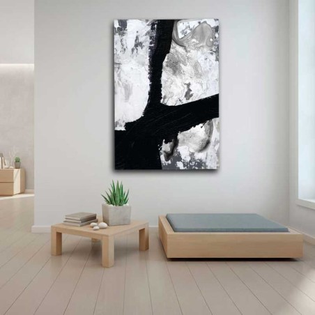 Cuadro abstracto grande moderno. Imagina este bonito cuadro blanco y negro en tu salón.