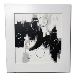 Cuadro abstracto pintado a mano con marco blanco ancho exclusivo Cuadros Blangar