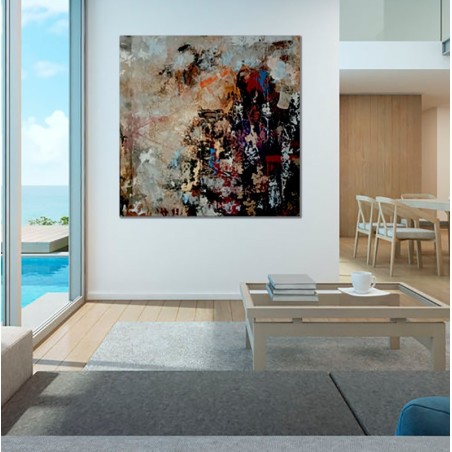 Cuadro abstracto pintura contemporánea en lienzo cuadrado grande para salón