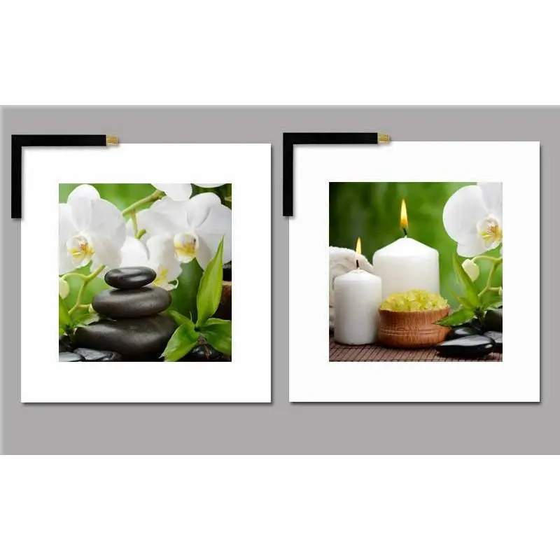 Dos cuadros piedras y velas con marco Arte para el Baño 