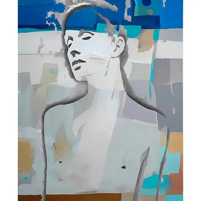 Retrato gris sobre abstracto azul Cuadros para Salón 