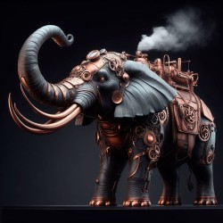 El cuadro del elefante steampunk es una fascinante obra para decorar tu salón.