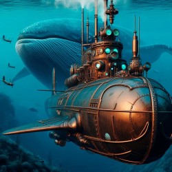 Bajo el mar con la ballena, lienzo impreso estética steampunk