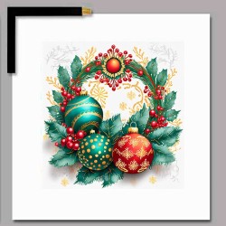 Un bonito cuadro de corona de muérdago que atrae la la suerte y bolas decoración navideña ideal.