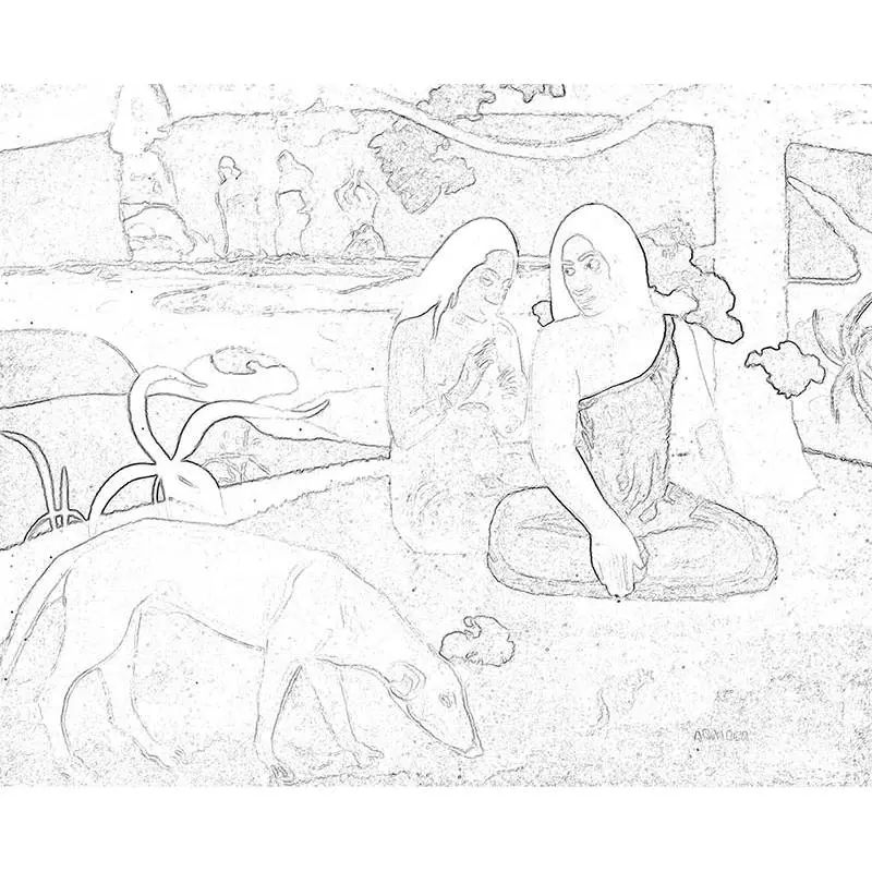 Cuadro famoso - Arearea - Gaugin dibujado Lienzos predibujados con dibujos para pintar 