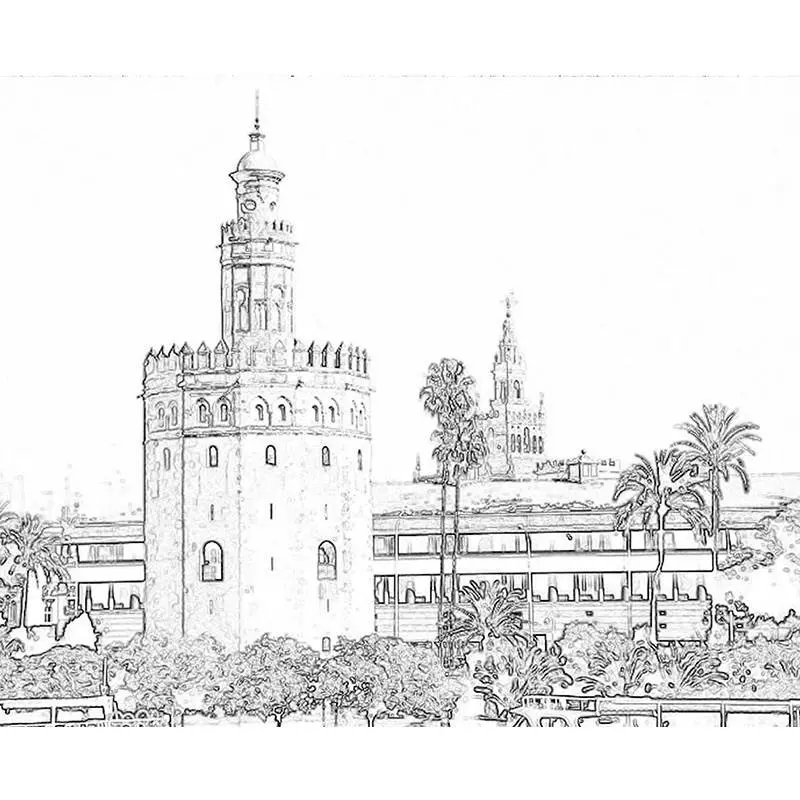 Cuadro Torre del Oro Sevilla Lienzos predibujados con dibujos para pintar Cuadro Torre del Oro Sevilla Lienzos predibujados con dibujos para pintar