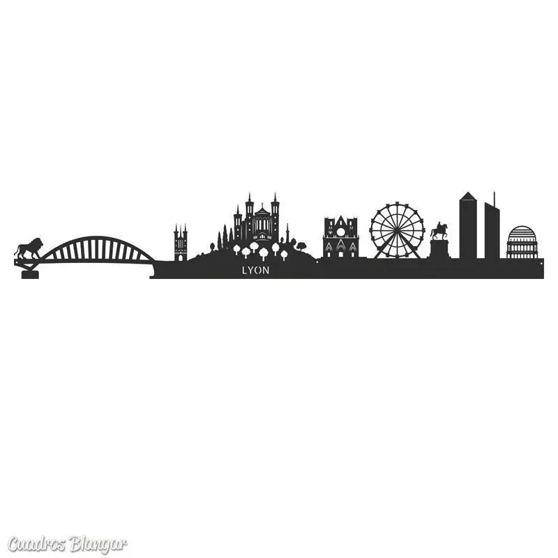 Skyline de Lyon siluetas de ciudades en madera, decoración para tus paredes 