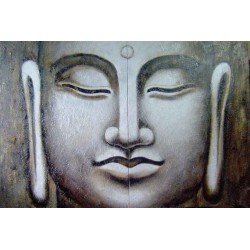 Cuadro diptico Buda plata negro y wengue. Cuadro moderno figurativo pintado a mano lienzo con textura venta online