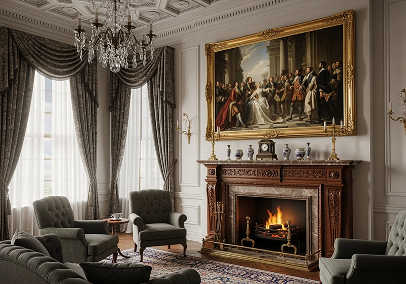 cuadro clásico en salón vintage