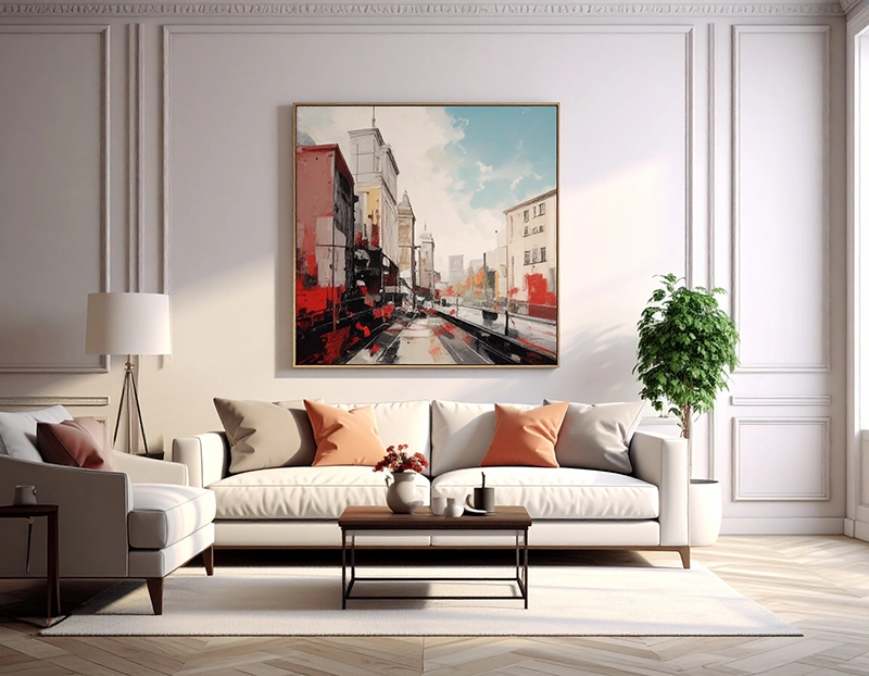 cuadro moderno paisaje urbano en salón