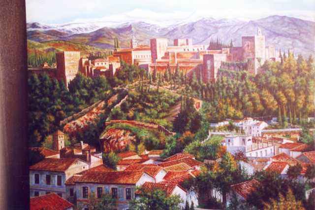 La alhambra de Granada pintada al óleo