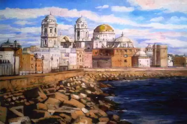 cuadro personalizado, a medida, por encargo pintado a mano, al óleo ciudad de cadiz