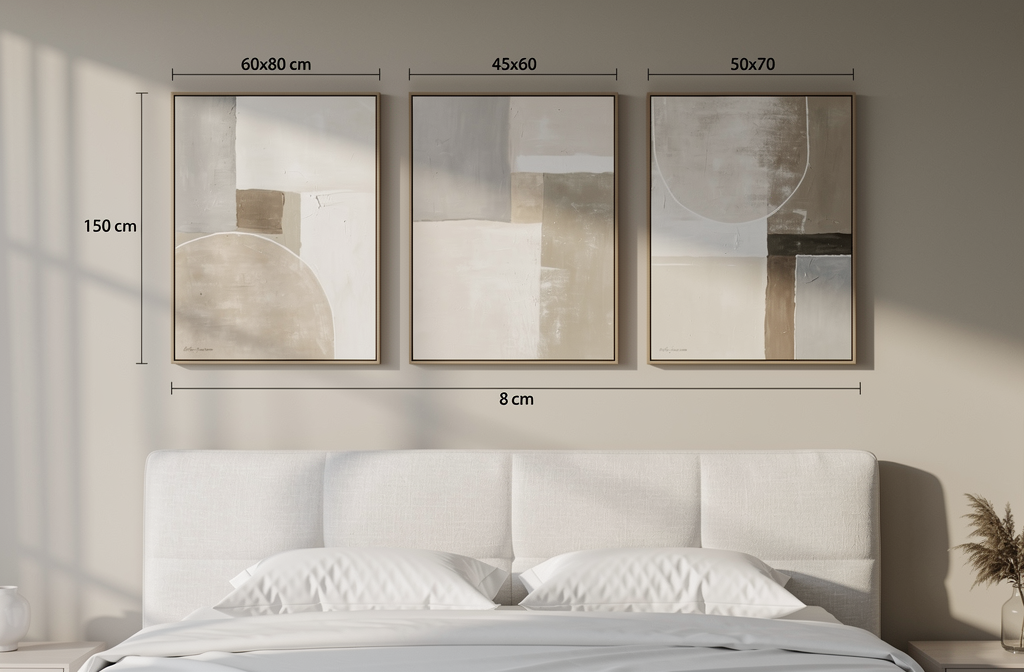Galería de cuadros modernos sobre cabecero